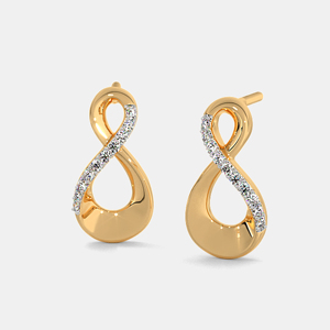 Yellow Gold <b>Infinity</b> Stud <b>Earrings</b> With Diamond Channel Setting Minimalist Design For Women Everyday Wear - Product Image 2