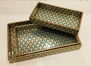 Plateau de service en bois émaillé à motif marbré avec poignées, idéal pour le petit-déjeuner, le café, les collations, les fêtes et la décoration intérieure - Product Image 5