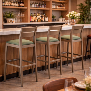Chaise de bar ergonomique à dossier à lattes en teck massif, robuste et moderne, idéale pour la maison, les hôtels, les salles à manger, les appartements, les cuisines et les restaurants – Offre Spéciale - Product Image 6