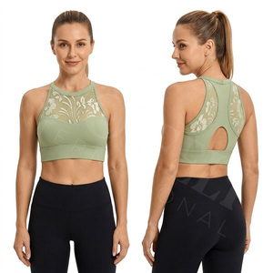 Soutien-gorge de sport pour femme, vente en gros, marque privée acceptée, push-up, respirant, dos en dentelle et maille, pour fitness, yoga, gym, course à pied et entraînement - Product Image 3