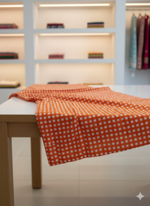 Tissu en coton tissé léger, absorbant l'humidité, respirant, biologique, écologique, imprimé de motifs indiens de couleur orange - Product Image 2