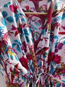 Women's Floral Print 100% Cotton Maxi <b>Kaftan</b> Dress V Neck Batwing Sleeves Drawstring Eco-Friendly <b>Beach</b> Cover-Up Resort Lounge - Product Image 2
