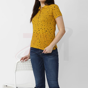 Customs Brand Name Logo <b>Yellow</b> Dot Print Polo <b>Shirt</b> Short Sleeve Casual Knitted Breathable 100% Cotton - Product Image 4
