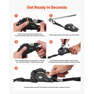 Cinghie a cricchetto retrattili da 1 pollice x 6 piedi con 4 anelli morbidi, resistenza alla rottura di 1200 libbre, ganci a S, certificazione TUV - Product Image 2