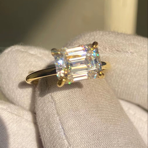 Emerald Cut Moissanite <b>Solitaire</b> <b>Ring</b>: 14k Gold or Sterling <b>Silver</b> - Product Image 1