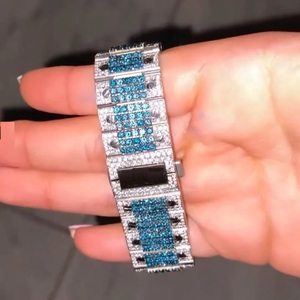 Reloj de Lujo con Esfera Azul Estilo Árabe, Plateado, Cuadrado, Automático, Mecánico, para Hombre, Estilo Hip Hop, con Incrustaciones de Moissanita - Product Image 4