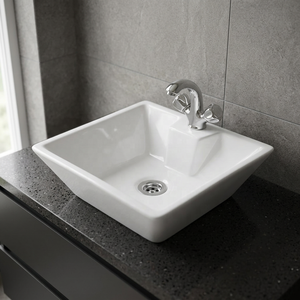 Vistaar Lavabo à poser rectangulaire en granit blanc moderne – Conception écologique à montage sur plan avec cuve de 9 L - Product Image 4