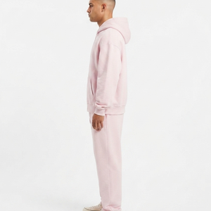 Ensemble de survêtement personnalisé pour homme en molleton 100% coton 300 g/m², imprimé uni, coupe large, respirant, avec sweat à capuche et pantalon de jogging à cordon de serrage, style streetwear - Product Image 5