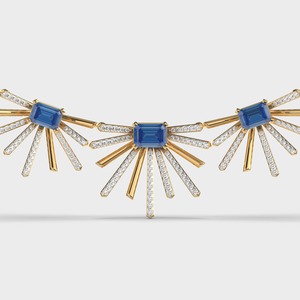 18K Solid Gold IGI Certified Luxury Choker <b>Necklace</b> with Blue Sapphire and White Diamonds | Elegant Rhodium Plated Design - Product Image 3