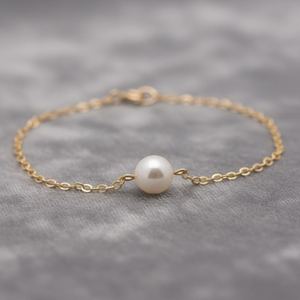 Real Pearl Bracelet 925 Sterling Silver 14K Gold Plated Single Freshwater Pearl Dainty Bridesmaid Layering Jewelry - Product Image 1
