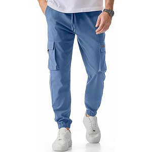 Men's Khaki Cargo Pants Wide Leg Lightweight <b>Elastic</b> Waist with <b>Belt</b> Digital Printed Quick Dry Polyester Street Style Trousers - Product Image 4