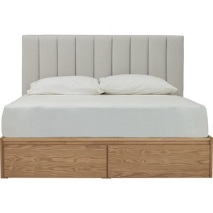 Modern Upholstered <b>Panel</b> Bed Solid Wood Platform Bed with <b>Headboard</b> Storage Drawers Queen King Custom Bedroom Furniture - Product Image 3
