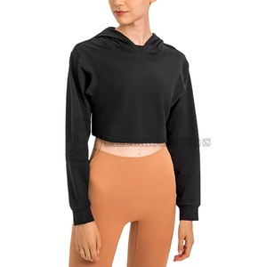 High Quality Customized Women's <b>Winter</b> Crop <b>Top</b> Hoodie Casual Pullover Streetwear Washed Techniques Hooded Collar - Product Image 2