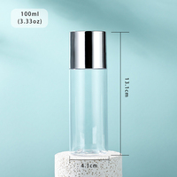 Flacon transparent avec bouchon à vis argenté métallique pour tonique facial et eau, avec réducteur intégré