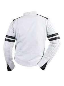 เสื้อแจ็คเก็ตหนังสีขาวลายทางสีดำสำหรับผู้ชาย - Product Image 2