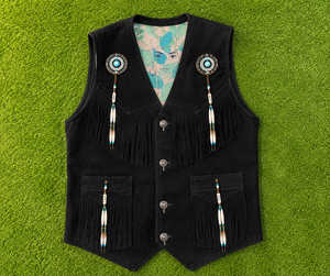 Chaleco de Cuero de Gamuza de Alta Calidad para Hombre, Estilo Vaquero Occidental, Última Tendencia, con Flecos y Detalles de Cuentas |   Fabricante OEM Personalizado - Product Image 6