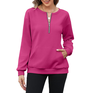 Sudadera con cremallera de un cuarto para mujer, estilo casual urbano, hombros caídos, transpirable, ecológica, con capucha - Product Image 2