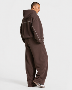 Wholesale <b>Men's</b> <b>Brown</b> Contrastline Trackshiut Premium Quality Oversized Cotton Fleece <b>Men's</b> Custom Logo Sweatsuit Set OEM - Product Image 2