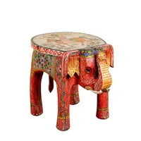 Table basse en bois d'éléphant faite à la main avec un design asiatique peint à la main, finition rouge, style antique, meubles de salon