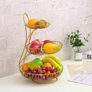 3 Tier Wire Fruit Basket Round Metal Standing Display <b>Stand</b> for Kitchen Counter Fruit <b>Vegetable</b> Storage Organizer Home Decor - Product Image 2