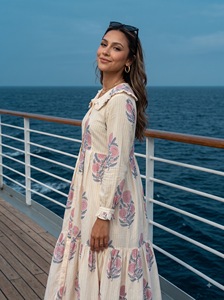 <b>Women's</b> Boho Maxi <b>Dress</b> V-neck <b>Long</b> Sleeve Fit Flare Loose Fit Woven Natural Eco-Friendly Breathable Cotton Summer Casual <b>Dress</b> - Product Image 4