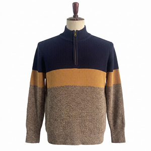 European American Fashion <b>Men's</b> Half-Zipper Pullover <b>Sweater</b> Knitted Top <b>for</b> Casual Winter Wear Color Matching Clothing - Product Image 2