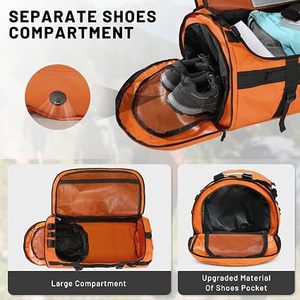 Sac de sport en nylon orange 50-70L avec bretelles, sac à dos de voyage - Product Image 5