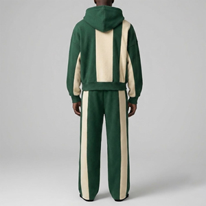 Premium Quality Fashionable 2-Piece Winter Wear Color Block Heavyweight Hooded Oversized Hoodie & Jogger Sweatpants <b>Set</b> - Product Image 5