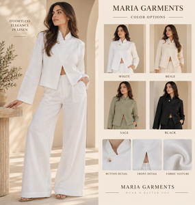 Ensemble pantalon de vacances de qualité supérieure en tissu tissé à col mandarin - Blazer blanc élégant à boutons avec pantalon large décontracté moderne - Vente en gros - Product Image 4