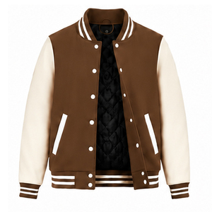 <b>Men's</b> Varsity <b>Jacket</b> Cream Sleeves Tan Body <b>Letter</b> A Embroidery Turn-down Collar Regular Fit Autumn Wear - Product Image 6