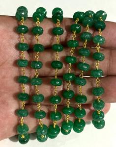 Chaîne de perles en pierre précieuse verte naturelle de 8 mm, fil plaqué or, chaîne de chapelet, fabrication de bijoux, fournitures de bricolage - Product Image 2