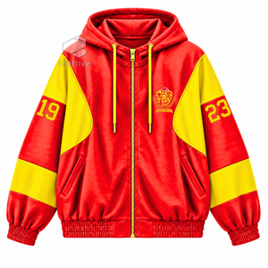 Sudadera con capucha extragrande con cremallera y bloques de color rojo y dorado para mujer de la hermandad NSPDK, con letras griegas bordadas, estilo universitario. - Product Image 1
