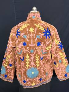 Exquisite Handmade Suzani Embroidered <b>Velvet</b> <b>Jacket</b> Stylish Floral Winter Coat Brown Boho High Neck Festival Wear <b>Women</b> - Product Image 3