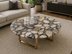 Table basse en agate naturelle faite à la main, moderne, ronde, écologique, pour la décoration du salon, vente en gros, produit personnalisé en vrac - Product Image 3