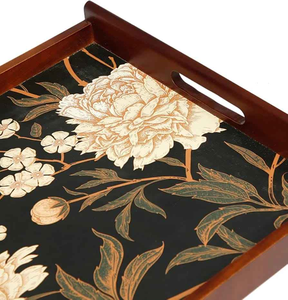 Plateau de service en MDF artisanal haut de gamme, forme rectangulaire moderne et élégante, motif floral coloré, idéal pour les goûters et la maison - Product Image 5