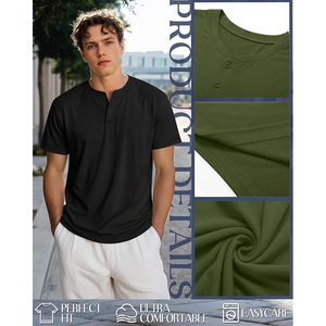 Camiseta de Manga Corta para Hombre, Cuello en V, Color Sólido, Algodón Jersey, Corte Regular, Informal, Lisa - Product Image 3