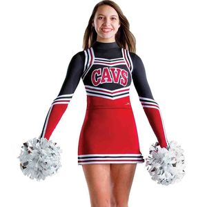 OUTFITIZE INTERNATIONAL Uniforme de cheerleading Cav's pour femmes, rouge, noir, blanc, impression par sublimation, style jupe, taille adulte, 100% polyester - Product Image 1