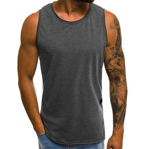 Custom Logo Men's Sporty Fitness Gym Tank Tops 100% Polyester Quick Dry Breathable 0-neck Cutout for Running Plus Size Custom - Product Image 6