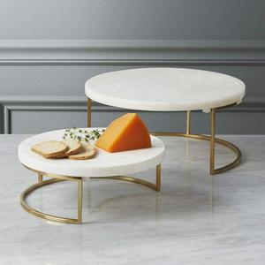 Juego de 2 Soportes para Pastel de Mármol Negro con Marco de Metal Dorado, Soporte para Exhibición de Alimentos, Elegante Bandeja para Pastel de Bodas - Product Image 5