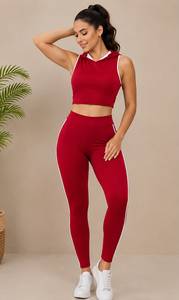 Conjunto de yoga de 2 piezas con capucha para mujer, top corto sin mangas y leggings de cintura alta, ropa deportiva elástica. - Product Image 3