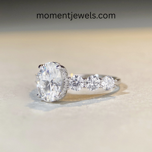 Bague de fiançailles en argent S925 plaqué platine avec moissanite taille ovale et pierre centrale sertie à griffes pour femme, alliance d'anniversaire et de mariage - Product Image 3