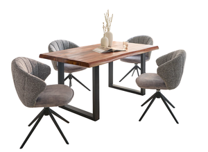 Mesa de Comedor Rectangular Industrial de Metal y Madera con Tablero de Madera de Acacia Sólida y Patas Plegables en Forma de U en Negro Mate para el Hogar y la Cocina - Product Image 6