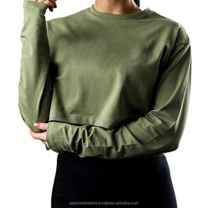 เสื้อยืดครอปแขนยาวสำหรับผู้หญิงผ้าคอตตอนแขนยาวผ้า100% ปรับแต่งได้เสื้อยืดแห้งเร็วเป็นมิตรกับสิ่งแวดล้อม - Product Image 4