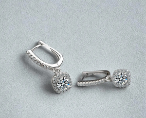 925 Sterling <b>Silver</b> Round Cut Moissanite <b>Earrings</b> Gift For Anniversary & <b>Wedding</b> - Product Image 4