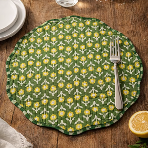 แผ่นรองจานผ้าฝ้ายสีเขียวอ่อนลายดอกไม้แบบควิลท์บาง  แบบกลับด้านได้ ทันสมัย ปรับแต่งได้ ซักเครื่องได้ - Product Image 1