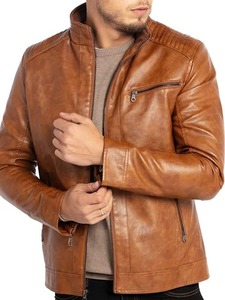 เสื้อแจ็คเก็ตหนังสีน้ำตาลน้ำหนักเบาสำหรับผู้ชายขี่มอเตอร์ไซค์ - Product Image 2