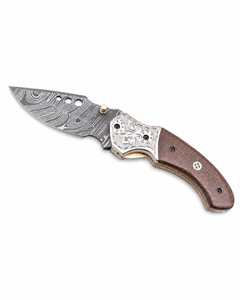 Burraq DIY OEM Custom Handmade Damascus Steel Pocket Knife with Wood Handle & Leather Sheath for Gifts & Outdoor Use - Product Image 1