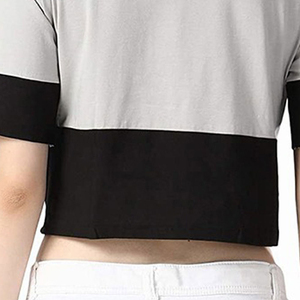 Index Apparel Women's Crop <b>Top</b> Short Sleeve O-Neck Color Blocked Casual T-Shirt Spring Summer Wear - Product Image 4