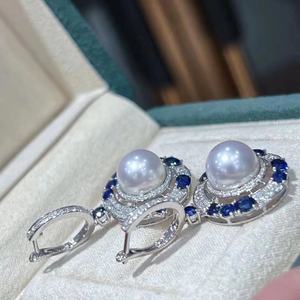 Boucles d'oreilles pendantes élégantes en argent pur S925 avec perles naturelles rondes de 11-10 mm, design texturé personnalisé, légèrement imparfaites - Product Image 3