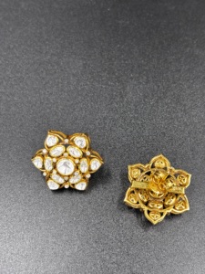 Boucles d'oreilles à fleurs dorées avec strass en cristal, bijoux de mariage classiques pour femmes, plaqué or, forme ronde, design étoile - Product Image 6